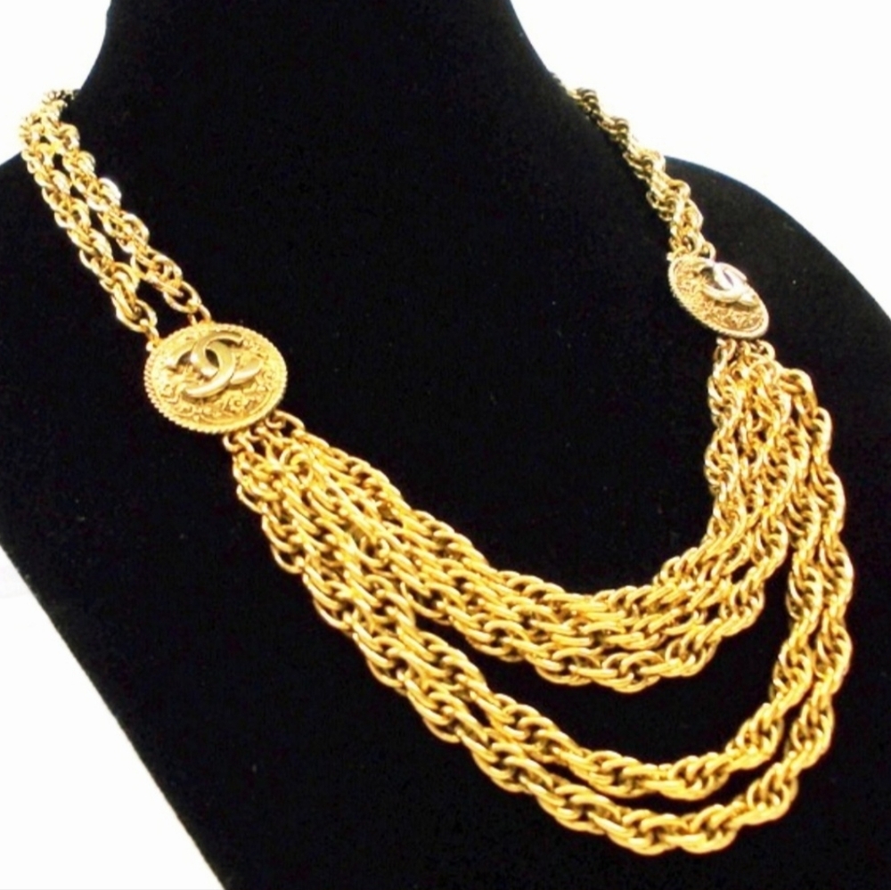 Vintage Chanel Lagerfeld Iconic Statement CC Swagged Collar Gold-plated Necklace - Picture 3 of 11